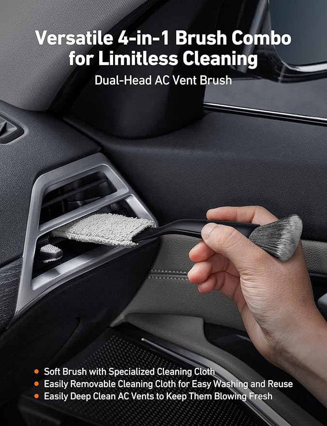 8pcs Windshield Cleaner Tool, Car Interior Detailing Kit with AC Vent Brush, 3 Cleaning Brushes, 4 Microfiber Pads and Spray Bottle, All-Inclusive Cleaning Solution, Car Accessories, Blue