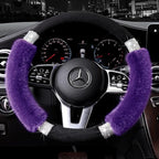 Rhinestone Fluffy Steering Wheel Cover - Comfortable Non-Slip Luxury Faux Wool, Universal Fit for 14.5" to 15" Steering Wheels
