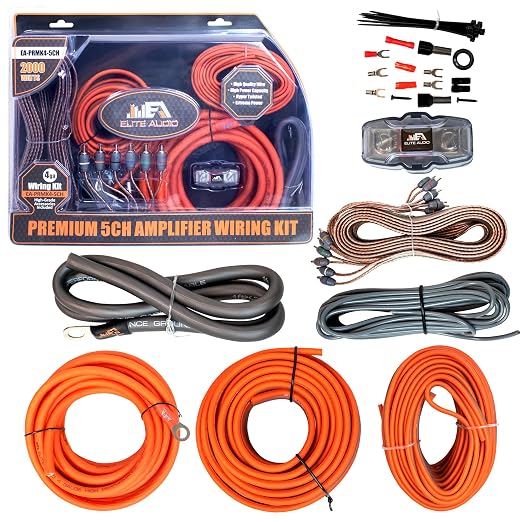 4 Gauge 5-Channel Amplifier Wiring Kit, 2000W CCA Amp Install Kit – EA-PRMK4-5CH