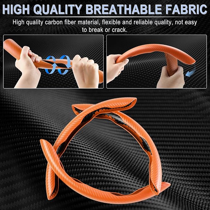3pcs Carbon Fiber Anti-Skid Steering Wheel Cover, Waterproof & Segmented Butterfly Design, Universal 99% Vehicle Wheel Cover Protector, Car Interior Accessories (Orange-3pcs)