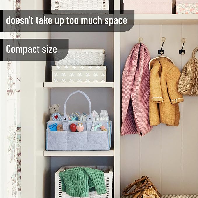 Mr. Pen- Baby Diaper Caddy Organizer, Gray, Blue Inside | Nursery Storage Bin and Car Organizer for Diapers and Baby Wipes