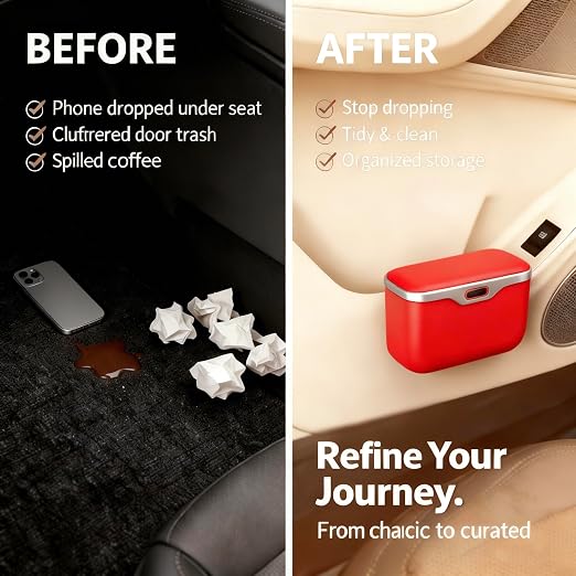 Car Trash Can with Lid - Leakproof Mini Garbage Bin for Door or Seatback,Premium ABS Auto Organizer,Space-Saving Car Garbage Can for Commuters,Families and Pet Owners,Fit for SUV,Sedan,Truck (Red)