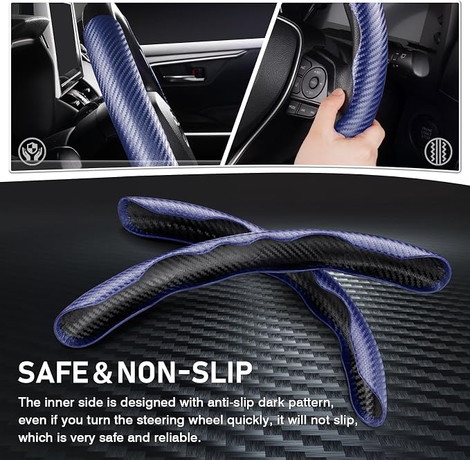 Steering Wheel Cover, Carbon Fiber Steering Wheel Cover for Men/Women, Anti-Slip, Comfortable Grip, Durable, Universal for 99% Car Interior Accessories (Dark Blue)