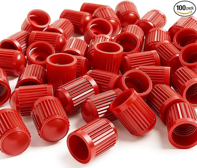 100PCS Tire Valve Stem Caps, Corrosion Resistant, with O Rubber Ring, Airtight Seal Heavy Duty Dustproof Tire Valve Stem Covers for Cars, SUV, Trucks, Bikes, Motorcycles, Bicycles(Red)