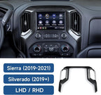 Car ABS Center Console Air Vent Navigation Panel Trim Cover for 2019-2025 Chevy Silverado | for GMC Sierra 2019-2021 1500 2500 3500 HD Carbon Fiber Interior Accessories