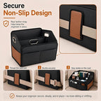 Car Organizer - 2025 Upgraded Leather Car Storage Organizer for Front Back Seat or Floor with 3 Metal Handles 6 Apartments, Multipurpose Car Organizers and Storage Black.