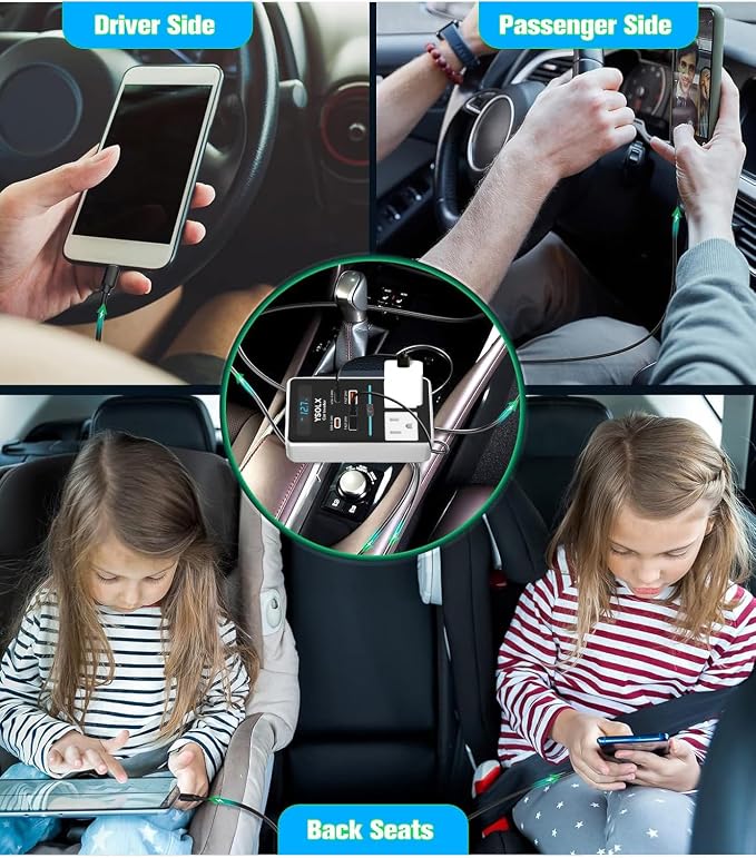 300W 12V to 110V Car Power Inverter, with Dual USB-A 24W and USB-C 65W, Dual AC Car Plug Adapter Outlet and Equipped with a Display Screen.Suitable for car Trips, Camping,Charging laptops