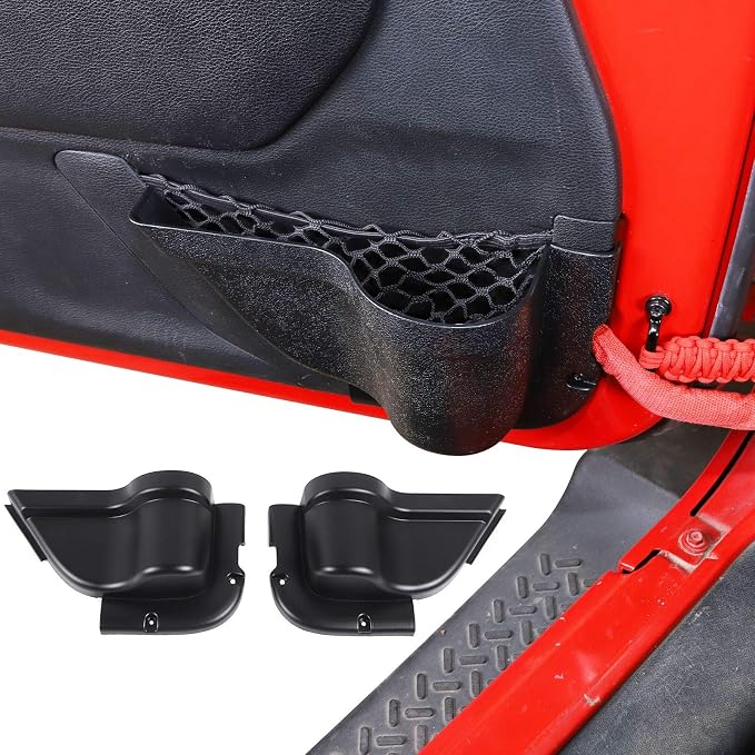 for Wrangler JK Door Pockets Storage Organizer, Front Door Net Pockets Tray Box Accessories for Jeep Wrangler JK JKU 2011-2018