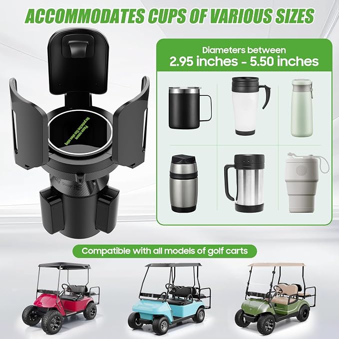 Golf Cart Heater Propane Cup Holder for Yamaha, EZGO, Club Car | Adjustable & Expandable Base Holder Mount for 16.4 oz/1Lb Portable Propane Heater Camping Gas Cylinder and Water Bottle Black