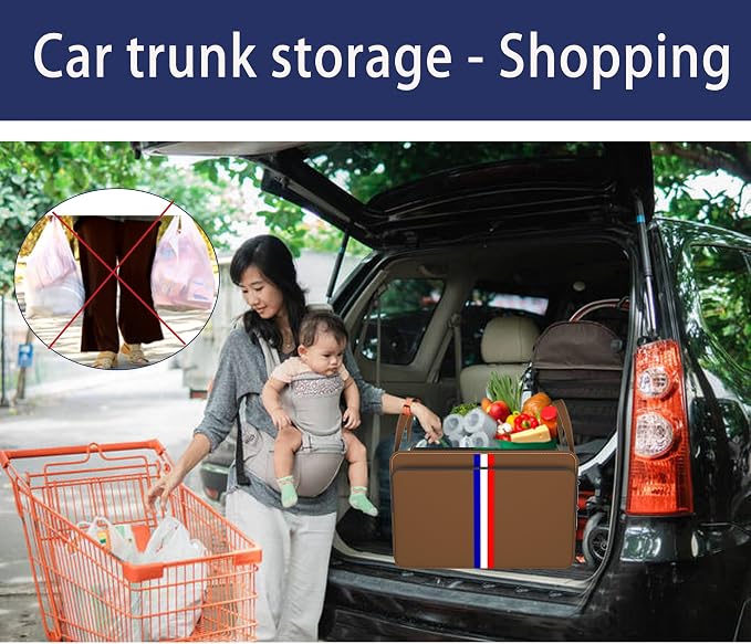 Trunk Organizer for Car, Waterproof Collapsible 3 Compartments Car Organizer, Foldable Storage for Car Accessories, Tools, Sundries for Women Men, Tote Bag (Brown, Standard)