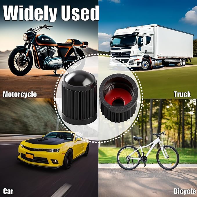 100PCS Tire Valve Stem Caps, Corrosion Resistant, with O Rubber Ring, Airtight Seal Heavy Duty Dustproof Tire Valve Stem Covers for Cars, SUV, Trucks, Bikes, Motorcycles, Bicycles(Black)