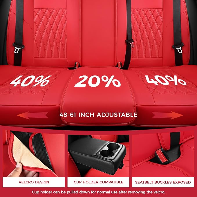 Red Car Seat Covers Full Set - Faux Nappa Leather Seat Covers for Cars, Ultra Breathable Waterproof Front Seats Protector with Lumbar Support, Universal Fit for Automotive Sedan SUVs Pickups