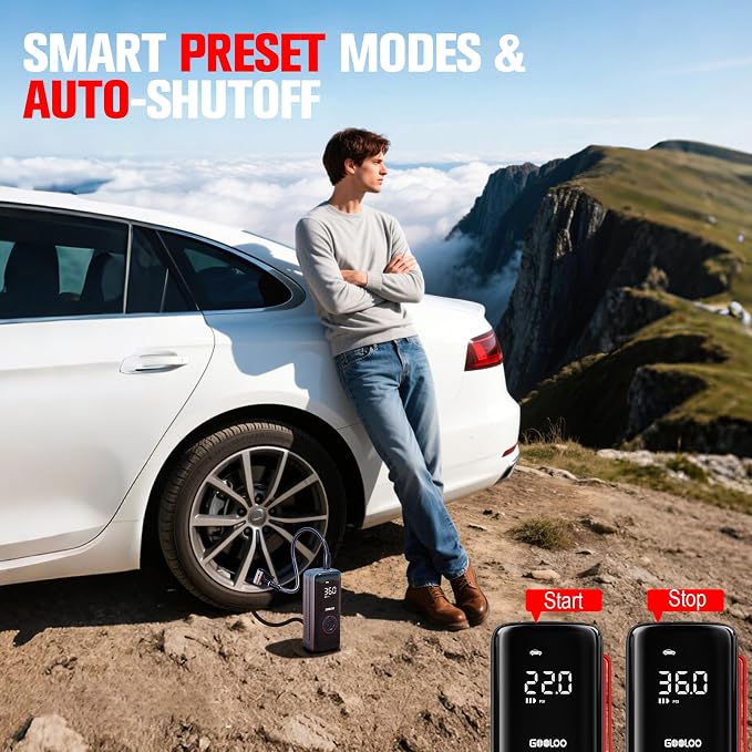 A6 Lite 160PSI Tire Inflator Portable Air Compressor, 7500mAh Portable Tire Inflator for Car Portable Air Pump with Tire Gauge Pressure & LED Light Air Pump for Car