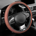 Elastic Stretch Steering Wheel Cover, Breathable Microfiber Ice Silk, Anti-Slip, Easy Carry, Universal Interior Accessories Steering Wheel Cover for Women & Men (Brown-Black)