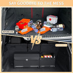 Car Trunk Organizer, Leather Trunk Organizer for SUV with Lid and Sturdy Handle Collapsible Adjustable Storage (Black, 33 x 11.4 x 12.2in)