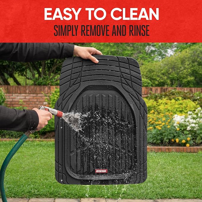 2 Piece Front Car Floor Mats- Black FlexTough Contour Liners-Deep Dish Heavy Duty Rubber Floor Mats for Car SUV Truck & Van-All Weather Protection, Universal Trim to Fit