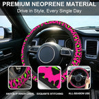 Pink Leopard Steering Wheel Cover,Pink Cheetah Leopard Universal 15" Elastic Car Steering Wheel Cover with 2 PCS Car Coasters,Anti-Slip Breathable Accessories for Auto,SUVs,Truck