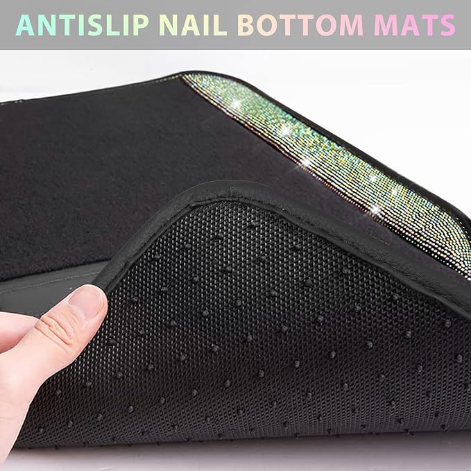 Iridescent Bling Rhinestones Diamond Car Floor Mats Waterproof, Anti-Slip PVC Heel Pad, Universal for Automotive SUV,Sedan,Van,4pcs Girl Women Lady Sparkly Shining Multicolor Colorful Crystal