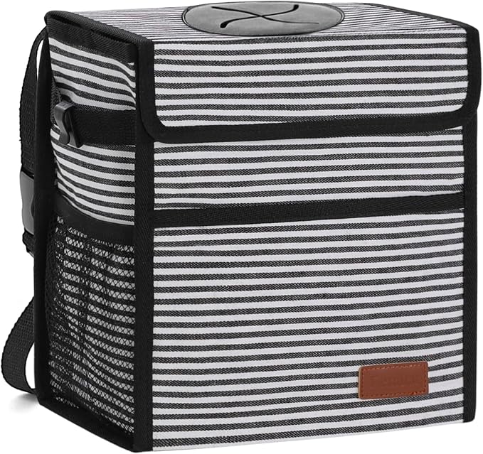 Femuar Leak Proof Car Trash Can With Lid - Waterproof Garbage Bag With Storage Mesh Pocket, Large/Stripe
