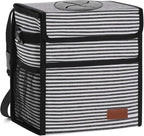 Femuar Leak Proof Car Trash Can With Lid - Waterproof Garbage Bag With Storage Mesh Pocket, Large/Stripe