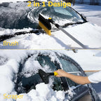 30-43" Extendable Aluminum Snow Brush with Built-in Squeegee & Ice Scraper 3-in-1 Non-Slip Foam Grip Winter Car Tool with Scratch-Free Bristles for Cars, SUVs & Trucks, Yellow
