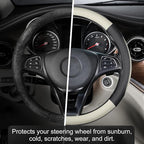 Car Steering Wheel Cover for Medium Standard Size Steering Wheels with 14 1/2-15 inches Outer Diameter, Black and Gray Microfiber Leather