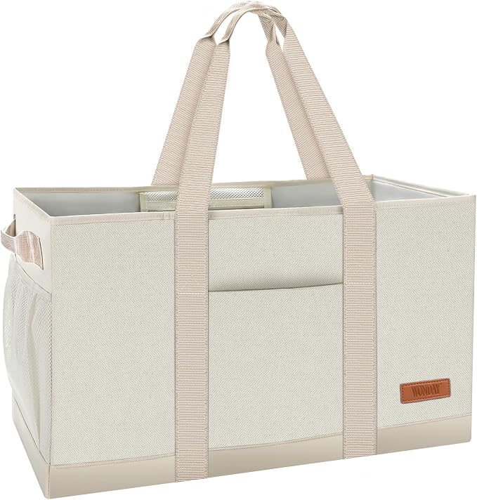 Extra Large Utility Tote Bag - Standing Reusable Grocery Bag with Handle, Collapsible Storage for Shopping, Beach