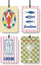 Coastal Beach Car Air Freshener 4 Pcs Coconut Scented, Summer Lemon Lobster Sardine Martini Car Accessories Mirror Decor for Women, Beachy Hanging Air Freshener for Cars Closet Drawer Books