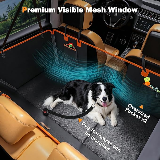 Dog Car Seat Cover for Back Seat, Hard Bottom Back Seat Extender for Pets | Heavy Duty Waterproof Scratch Proof Nonslip Durable Back Seat Covers, Upgraded Material, Easy to Clean, Holds 400lb