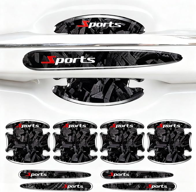 8PCS Car Door Handle Scratch Protectors, 3D Patterned Carbon Fiber-Marking，Anti Scratch,Universal for Most Cars (Black)