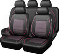 Piping PU Leather Car Seat Cover Full Set,Inside Zipper Design and Reserved Opening Holes，Airbag Compatible,Universal FIT for Car, SUVs,Van,Trucks（Full Set, Black & Pink）