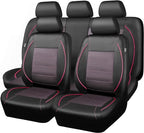 Piping PU Leather Car Seat Cover Full Set,Inside Zipper Design and Reserved Opening Holes，Airbag Compatible,Universal FIT for Car, SUVs,Van,Trucks（Full Set, Black & Pink）