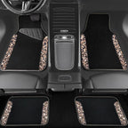 Bling Diamond Car Floor Mats, Shining Rhinestone Carpet Sparkly Glitter Crystal with Anti-Slip PVC Heel Pad Waterproof Universal Fit Automotive SUV,Sedan,Van,Cute Girl Women,4pcs Gold Leopard