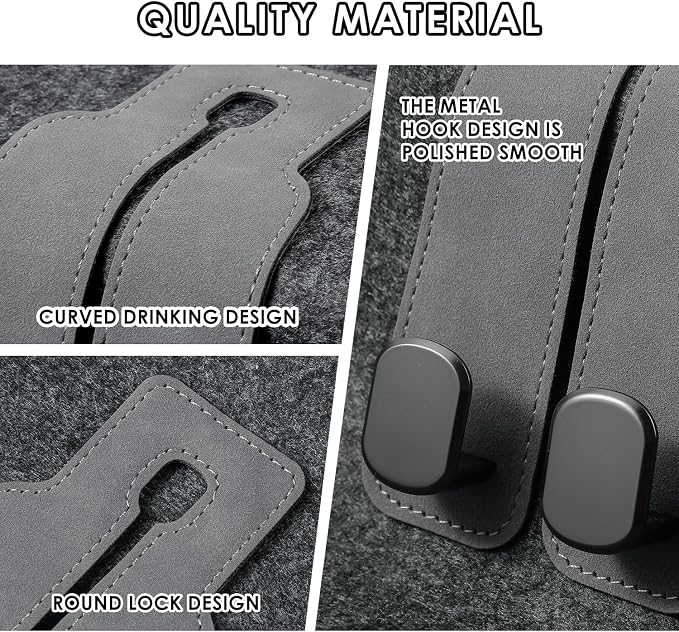 KINIVA Car Seat Headrest Storage Hooks, Set of 2, Suede PU Leather, Double Hooks (Grey-4 Pack)