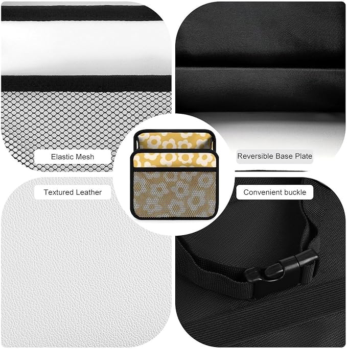 Car Backseat Organizer - Cute Aesthetic Car Storage Bin with Mesh Pocket & Reinforced Base - Universal Fit Hanging Seat Back Accessories for Women (Yellow)