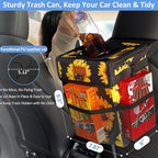 Car Trash Can Bin for Back Seat Leak Proof, Cute Car Trash Bag Hanging, Vehicle Trash Can for SUV Truck Van, Automotive Garbage Cans Front Seat Sunflower Floral