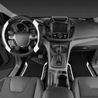 Leather Steering Wheel Cover and Waterproof Car Floor Mats, Microfiber Universal Car Combo Fit for 95% Sedan SUV Van,14.5-15 inch Sporty Anti-Slip Safety Comfortable Design, Black＆White