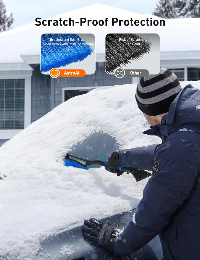 27" Snow Brush and Ice Scrapers for Car Windshield, Detachable Snow Scrapers with Ergonomic Foam Grip for Cars, Trucks, SUVs (Heavy Duty ABS, PVC Brush, Blue)