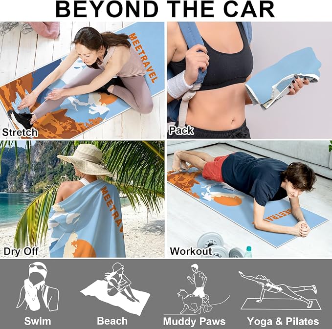 2 Pack Car Towels Seat Cover with Storage Bag, Multifunctional Microfiber Towel for Gym Outdoor Sport Running,Picnic, Beach, Pet Dog Travel,Fits Car SUV Truck (Mountain Wander)