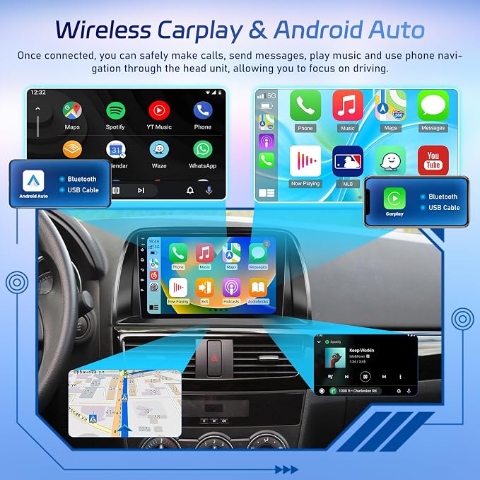 [Qualcomm 8 Core 4+64G] Android 15 Car Radio for Mazda CX-5 CX5 CX 5 2012-2015 - Wireless Carplay and Android Auto - 9 Inch 1280 * 720 IPS Touchscreen Car Stereo - DSP/GPS/SWC + AHD Backup Camera
