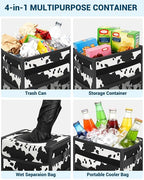 Car Trash Can with Lid, Leakproof Car Trash Bag Hanging Waterproof Automotive Garbage Can with Storage Pockets Mini Vehicle Trash Bin for Back/Front Seat(Cow Print,2.5 Gallon)