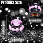 4PCS Crown Bling Tire Stem Valve Caps, Crystal Diamond Car Wheel Tire Valve Caps Universal Copper Core Stem Covers for Cars, SUV, Trucks, Bikes, Motorcycles, Bicycles (Black & Pink)