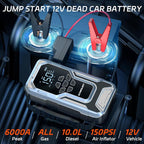 D18 Jump Starter with Air Compressor, 6000A Car Battery Jumper Starter Portable(All Gas/10.0L Diesel), 150PSI Tire Inflator Air Pump, 12V Jump Pack, 800LM Flashlight, Car Gift for Men