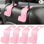 Universal 4 Pack Car Seat Headrest Purse Hook, Carbon Fiber Back Seat Hook Storage Organizer Hanger for Purse Handbag Coat, Car Interior Accessories(Pink)