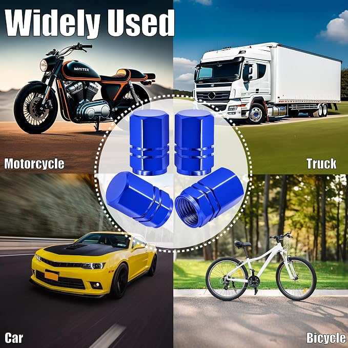 8PCS Tire Valve Stem Caps, with Rubber O-Ring, Corrosion Resistant Leak-Proof, Aluminum Alloy Universal Wheel Valve Covers for Cars, SUV, Trucks, Bikes, Motorcycles, Bicycles(Blue)