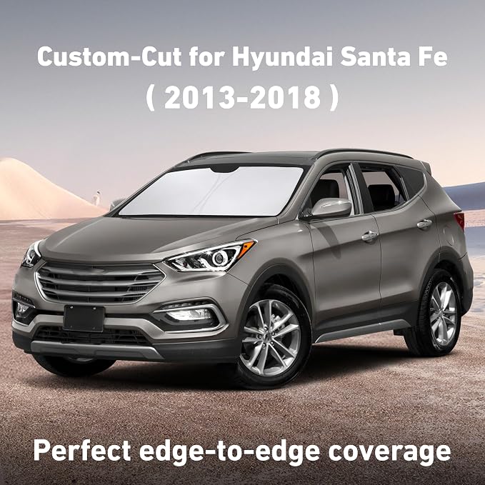Windshield Sunshade Compatible for Hyundai Santa Fe 2013-2016 2017 2018, Sun Visor for Front Windshield & Window Sun Shade Cover, UV Heat Blocker & Protector, Car Accessories
