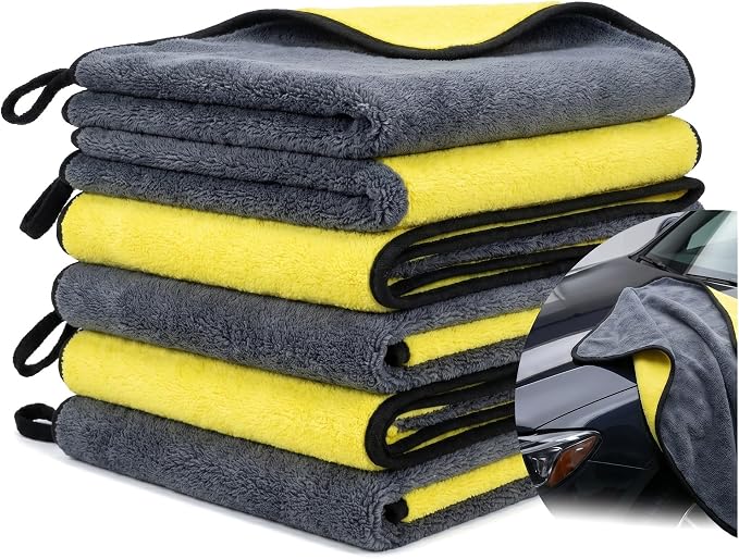 Microfiber Towels for Cars, 800GSM Car Drying Towel, Large Microfiber Cleaning Towels for Car Washing, Waxing, Buffing, Polishing, Scratch-Free Auto Detailing Towels, 6 Pack, 12 x 24 Inch