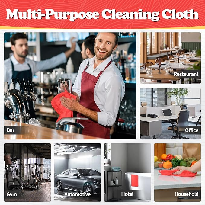 Shop Towels, Red Microfiber Cleaning Cloth Bulk, 200 Pack Microfiber Towels for Cars, All-Purpose Absorbent Cleaning Rags, Dust Cloth for Automotive, Mechanic, Garage, Bar, 11.5 x 11.5 inch