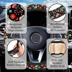 Day of The Dead Sugar Skull Steering Wheel Cover with 2 Pcs Car Coasters Neoprene Steering Wheel Cover for Women Men Anti-Slip Breathable Car Accessories Universal 15 Inch Fit Auto Cars Trucks
