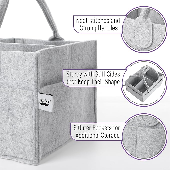Mr. Pen- Baby Diaper Caddy Organizer, Gray, Medium | Nursery Storage Bin and Car Organizer for Diapers and Baby Wipes